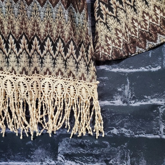 Toffee Apple Tunic Womens Small Brown Blue Tasseled Glitter Boho Peasant Top - Picture 5 of 12